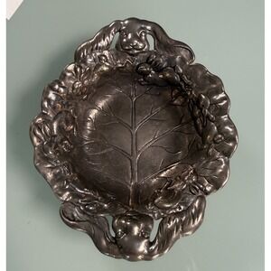 Auther Court Ornate Aluminum Leaf and Bunny Motif Dish 1995